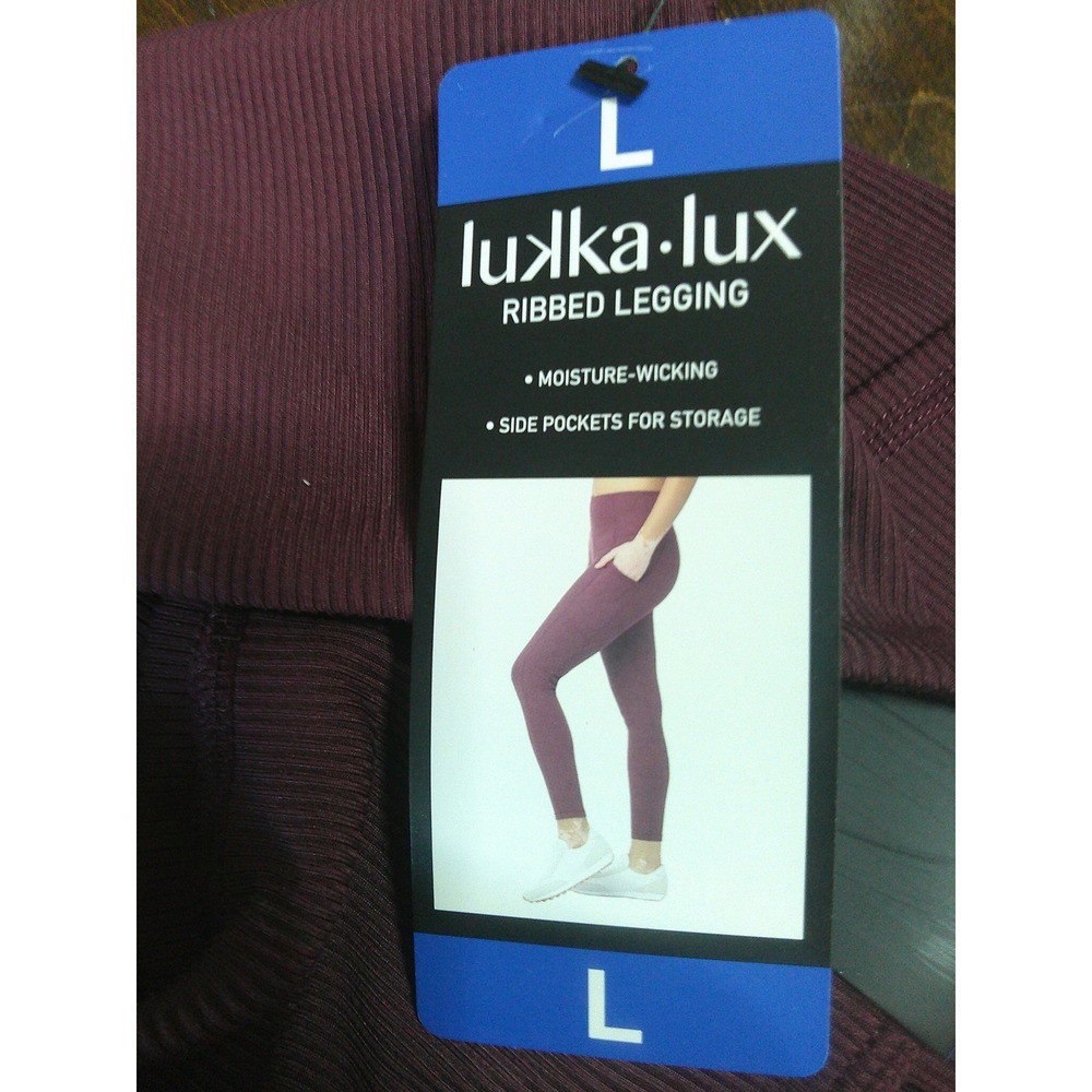Lukka Lux Ribbed Legging Women L Maroon NWT‎ Moisture-Wicking Pockets